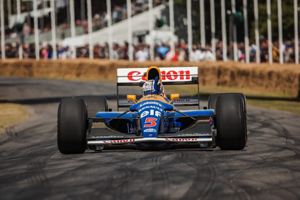 Nigel Mansell et sa Williams FW14B réunis à Goodwood