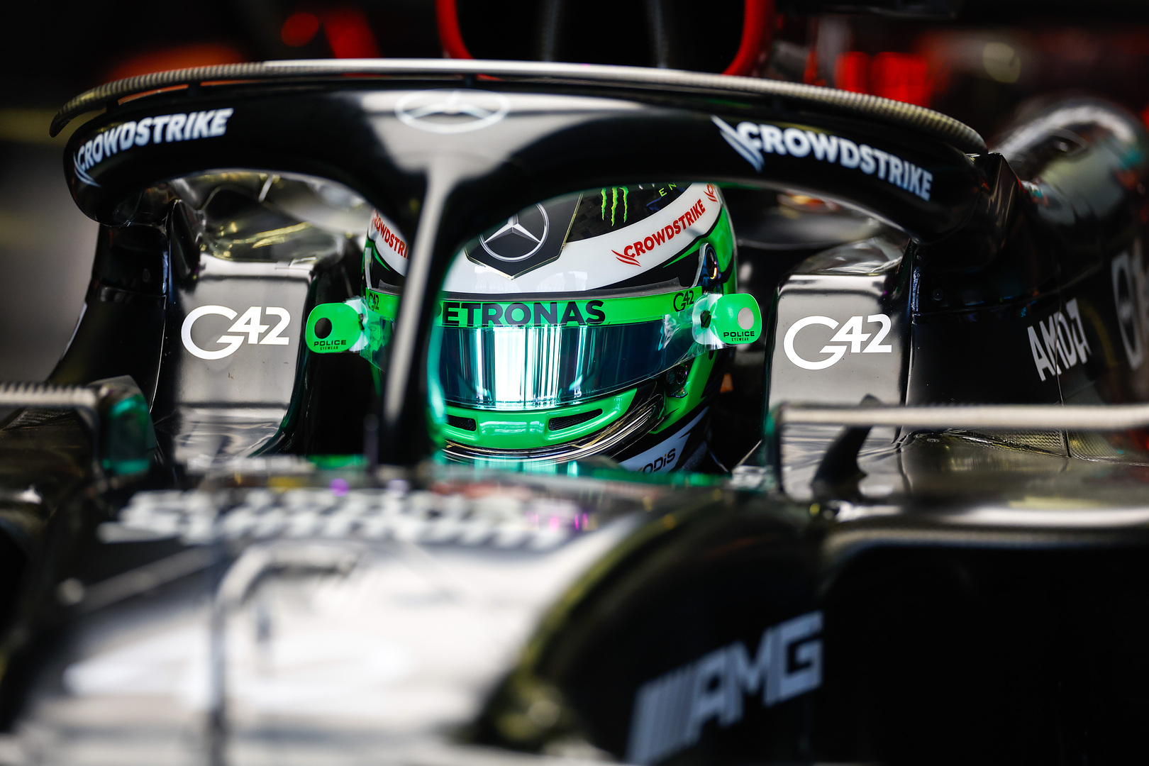 Frederik Vesti dans la Mercedes d’Hamilton en EL1 à Abou Dhabi