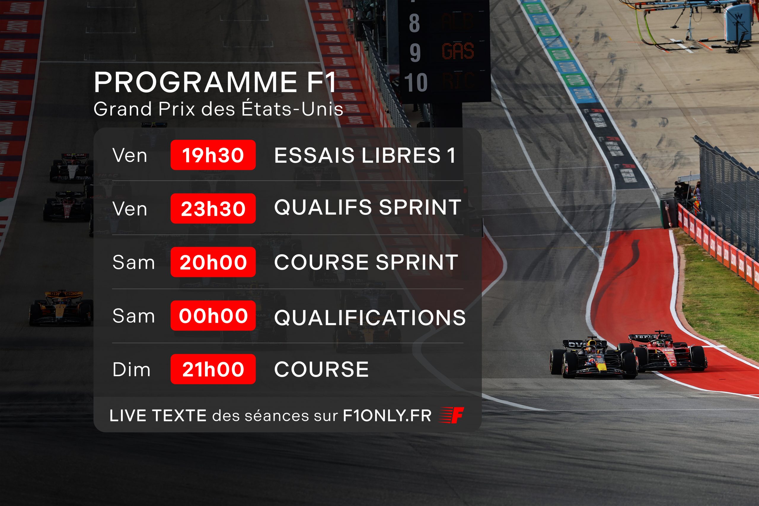 Le programme F1 du Grand Prix des États-Unis 2024 - ©️ Red Bull Content Pool (photo) / F1only (montage)
