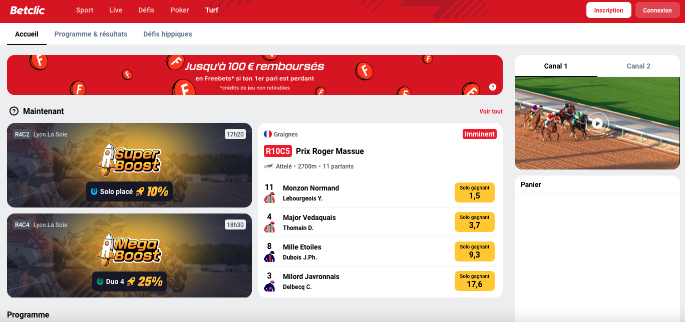Betclic page d'accueil du site de casino en ligne france