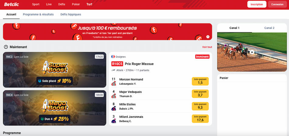 Betclic page d'accueil du site de casino en ligne france