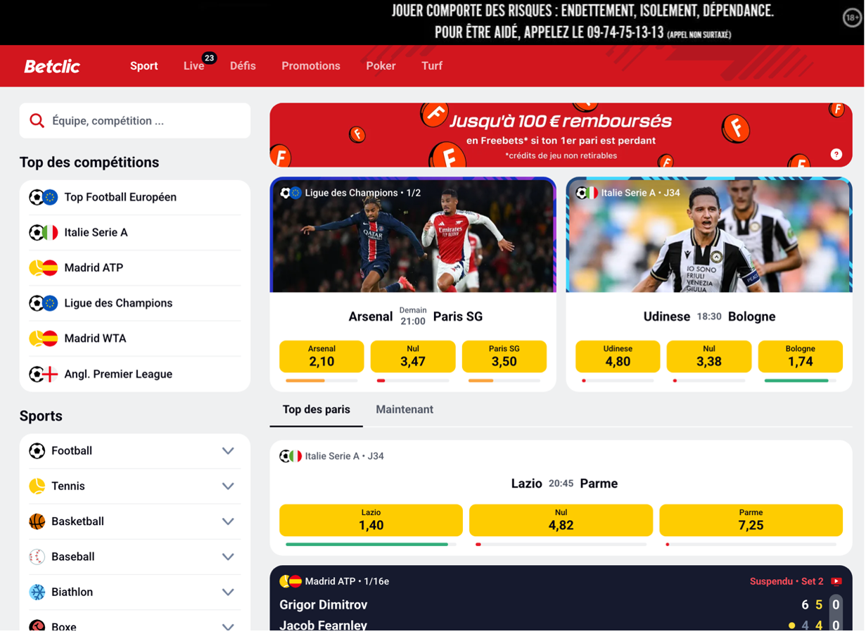 Plateforme Betclic pour les paris sportifs 