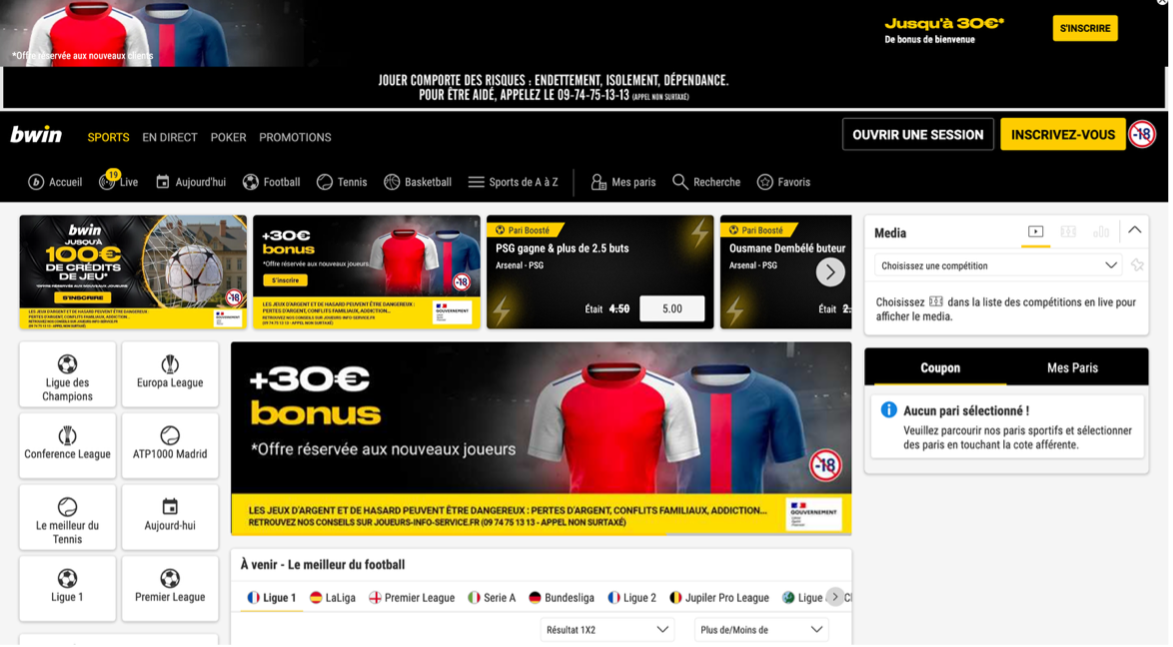 Plateforme Bwin pour les paris sportifs 