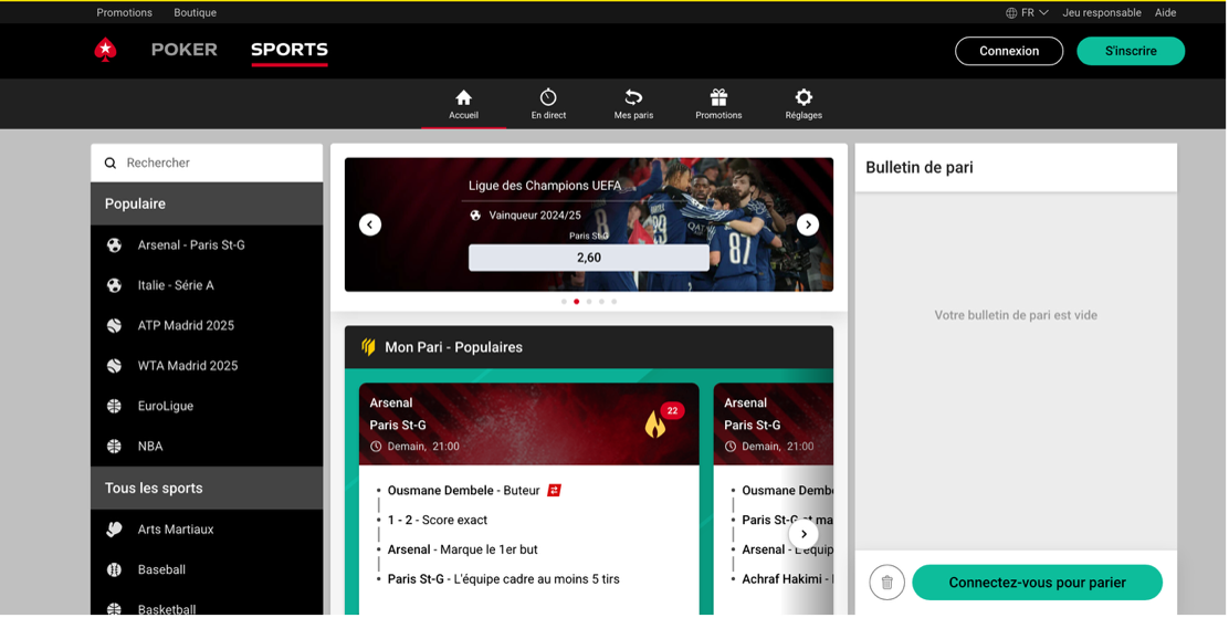 Plateforme PokerStars pour les paris sportifs 