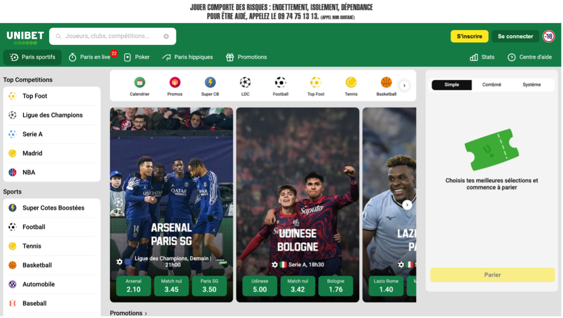 Plateforme Unibet pour les paris sportifs 