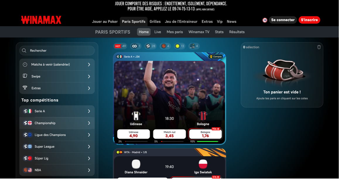 Plateforme Winamax pour les paris sportifs 