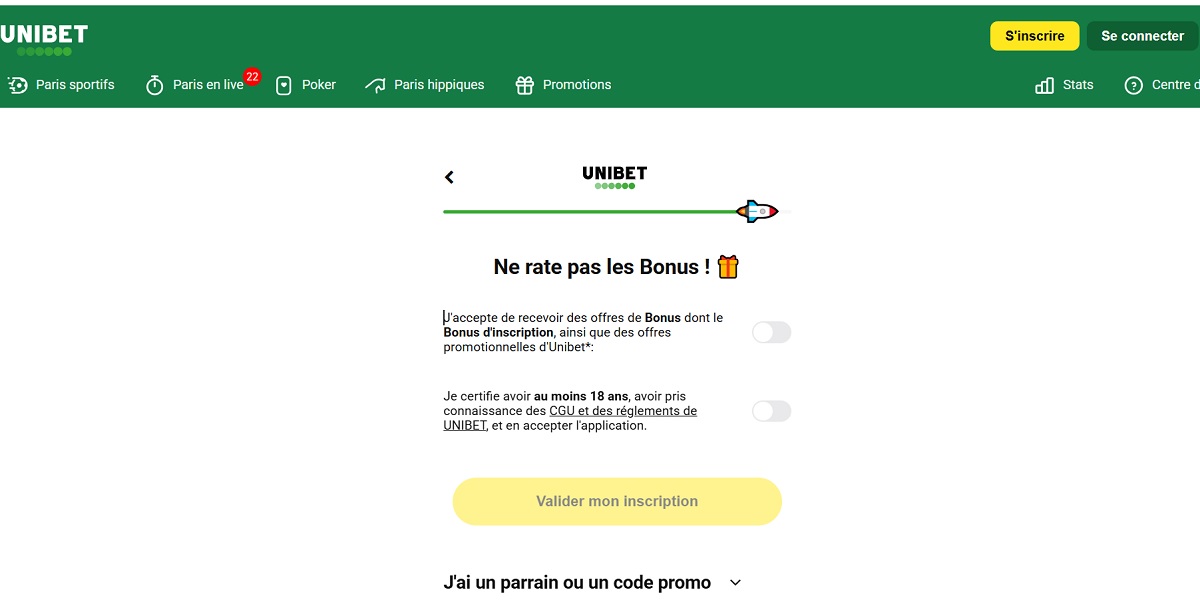 S'inscrire sur Unibet