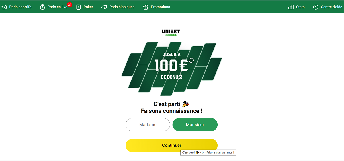 S'inscrire sur Unibet