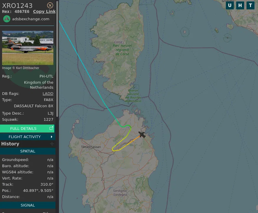 La jet de Max Verstappen repéré en Sardaigne